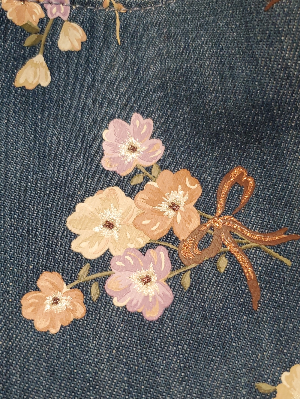 NEW Coach Denim Hallie Bag With Painted Floral - Picture 3 of 14